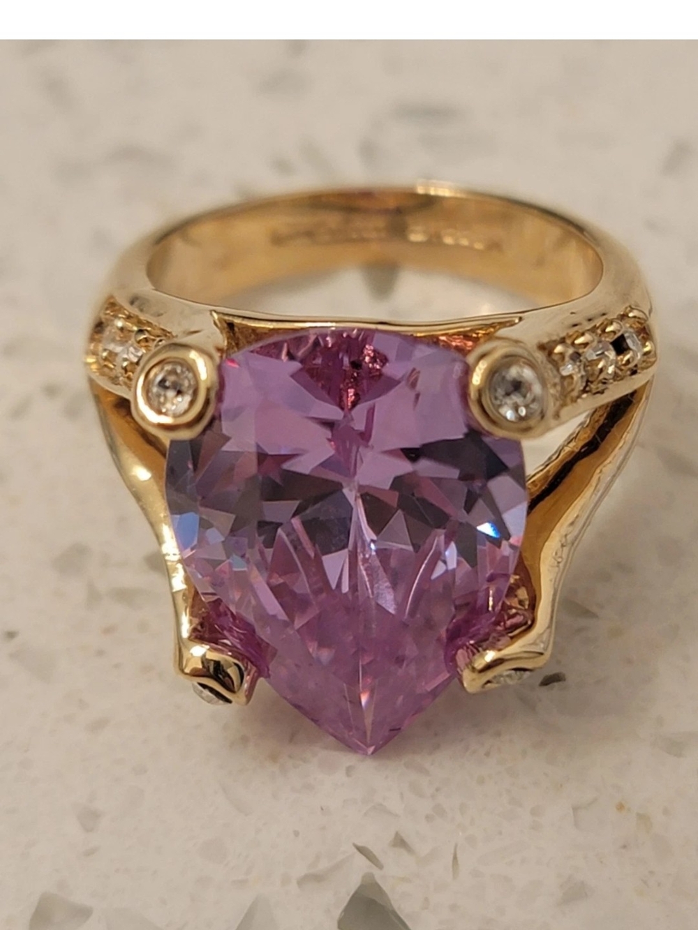 NOLAN MILLER Glamour Collection Faux Morganite Pear Shaped Ring - Size 6